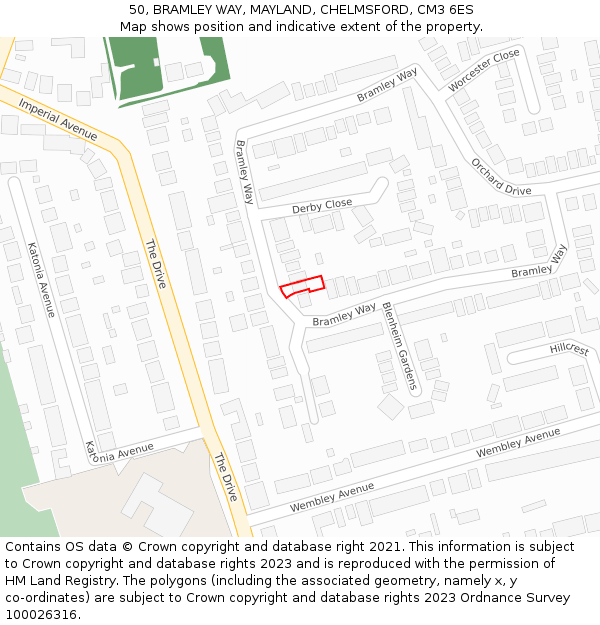 50, BRAMLEY WAY, MAYLAND, CHELMSFORD, CM3 6ES: Location map and indicative extent of plot