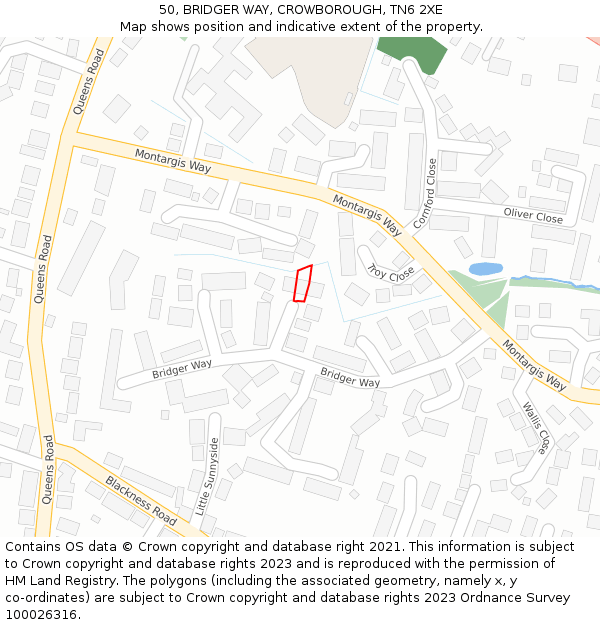 50, BRIDGER WAY, CROWBOROUGH, TN6 2XE: Location map and indicative extent of plot