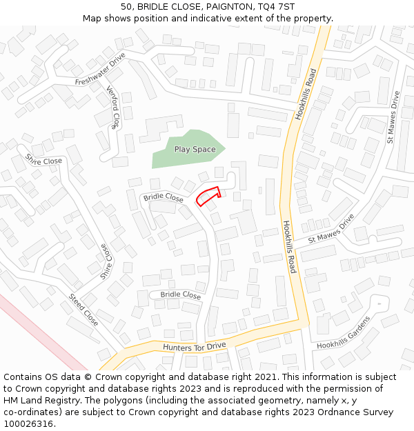 50, BRIDLE CLOSE, PAIGNTON, TQ4 7ST: Location map and indicative extent of plot