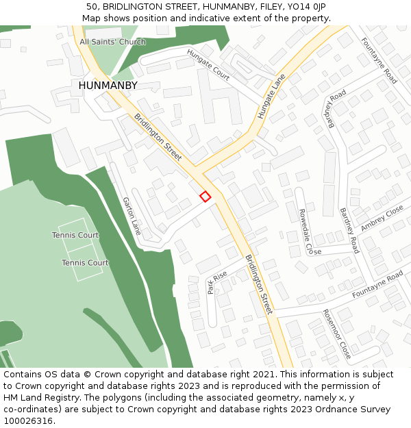 50, BRIDLINGTON STREET, HUNMANBY, FILEY, YO14 0JP: Location map and indicative extent of plot