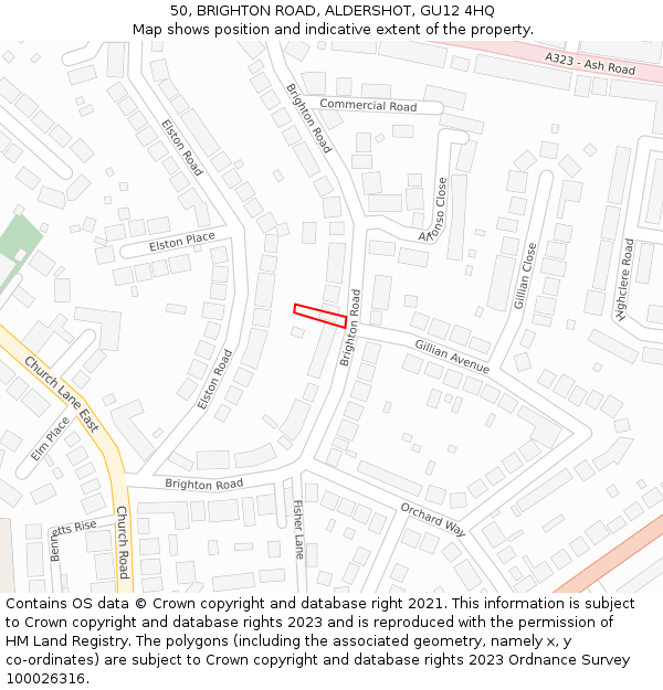 50, BRIGHTON ROAD, ALDERSHOT, GU12 4HQ: Location map and indicative extent of plot