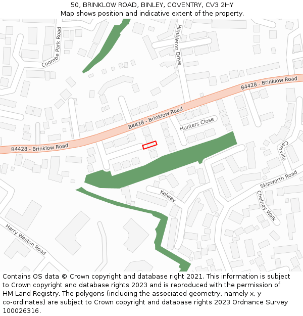 50, BRINKLOW ROAD, BINLEY, COVENTRY, CV3 2HY: Location map and indicative extent of plot