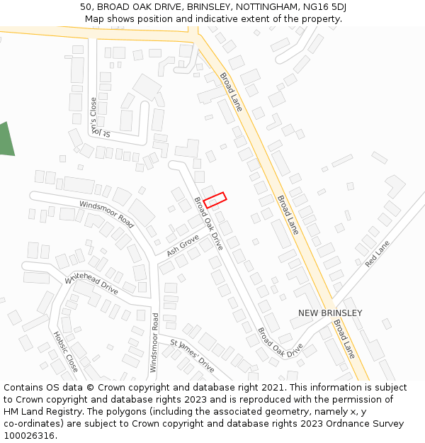 50, BROAD OAK DRIVE, BRINSLEY, NOTTINGHAM, NG16 5DJ: Location map and indicative extent of plot