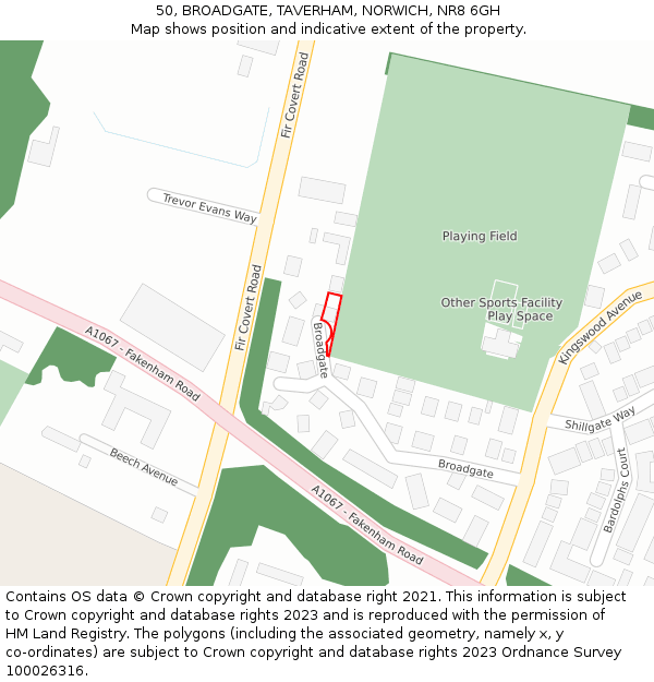 50, BROADGATE, TAVERHAM, NORWICH, NR8 6GH: Location map and indicative extent of plot