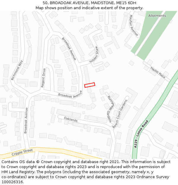 50, BROADOAK AVENUE, MAIDSTONE, ME15 6DH: Location map and indicative extent of plot