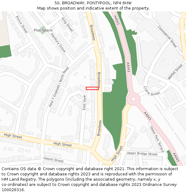 50, BROADWAY, PONTYPOOL, NP4 6HW: Location map and indicative extent of plot