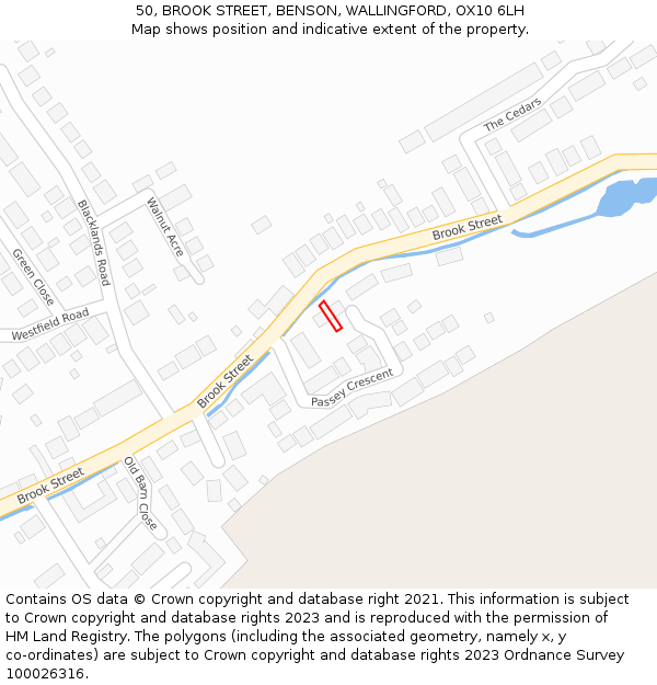 50, BROOK STREET, BENSON, WALLINGFORD, OX10 6LH: Location map and indicative extent of plot