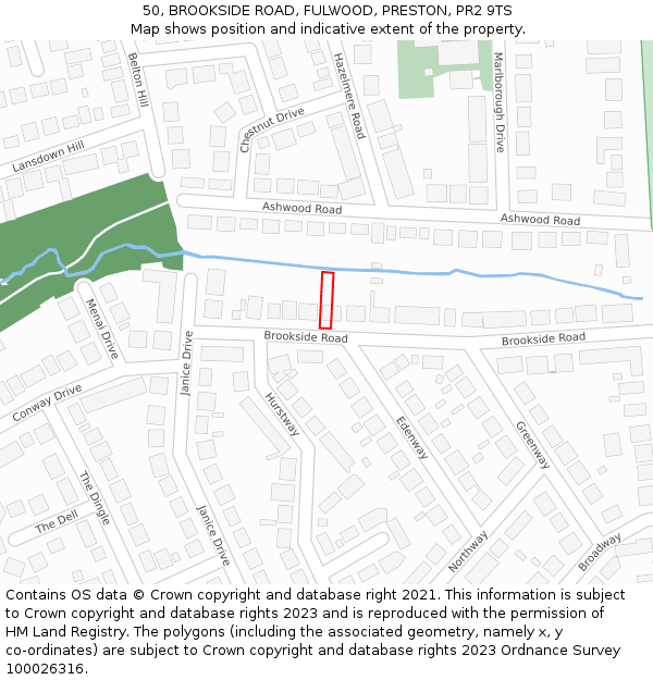 50, BROOKSIDE ROAD, FULWOOD, PRESTON, PR2 9TS: Location map and indicative extent of plot