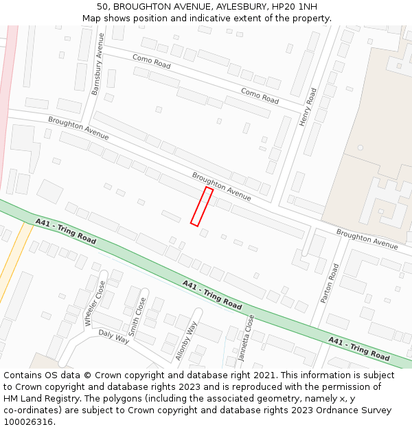 50, BROUGHTON AVENUE, AYLESBURY, HP20 1NH: Location map and indicative extent of plot