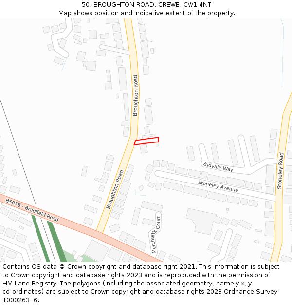 50, BROUGHTON ROAD, CREWE, CW1 4NT: Location map and indicative extent of plot