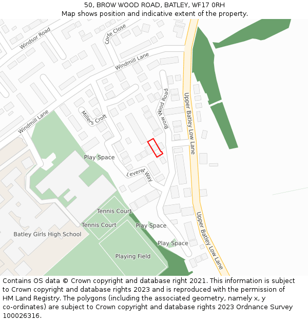 50, BROW WOOD ROAD, BATLEY, WF17 0RH: Location map and indicative extent of plot