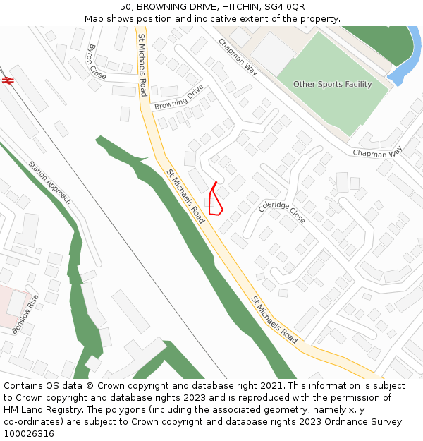 50, BROWNING DRIVE, HITCHIN, SG4 0QR: Location map and indicative extent of plot