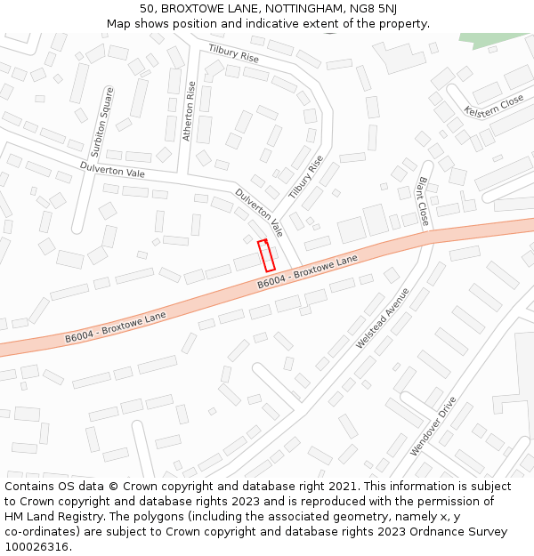 50, BROXTOWE LANE, NOTTINGHAM, NG8 5NJ: Location map and indicative extent of plot