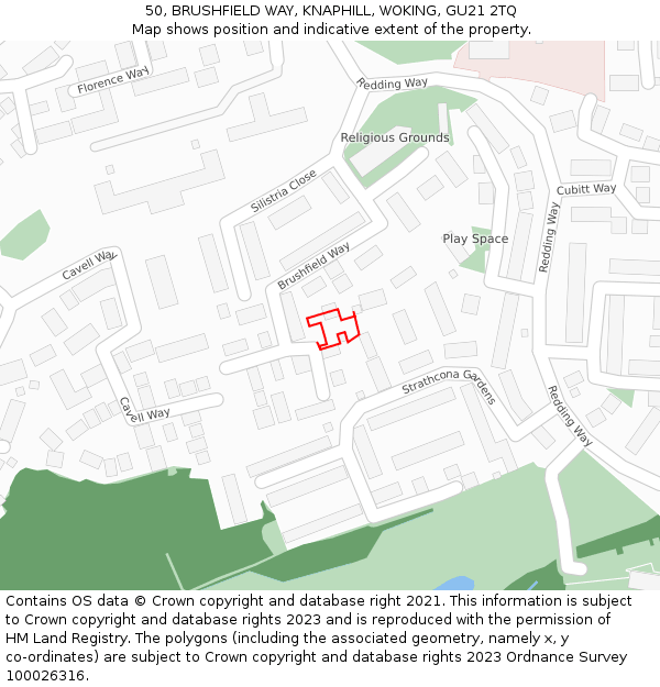 50, BRUSHFIELD WAY, KNAPHILL, WOKING, GU21 2TQ: Location map and indicative extent of plot