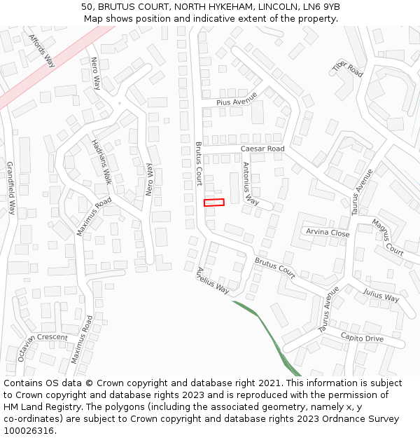 50, BRUTUS COURT, NORTH HYKEHAM, LINCOLN, LN6 9YB: Location map and indicative extent of plot