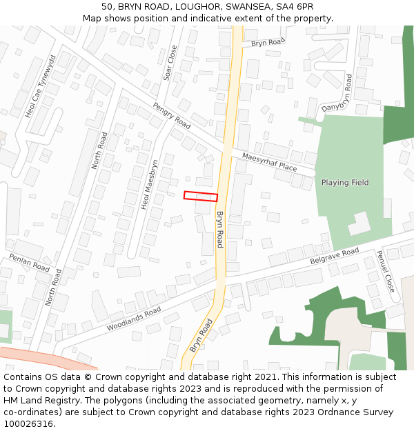 50, BRYN ROAD, LOUGHOR, SWANSEA, SA4 6PR: Location map and indicative extent of plot