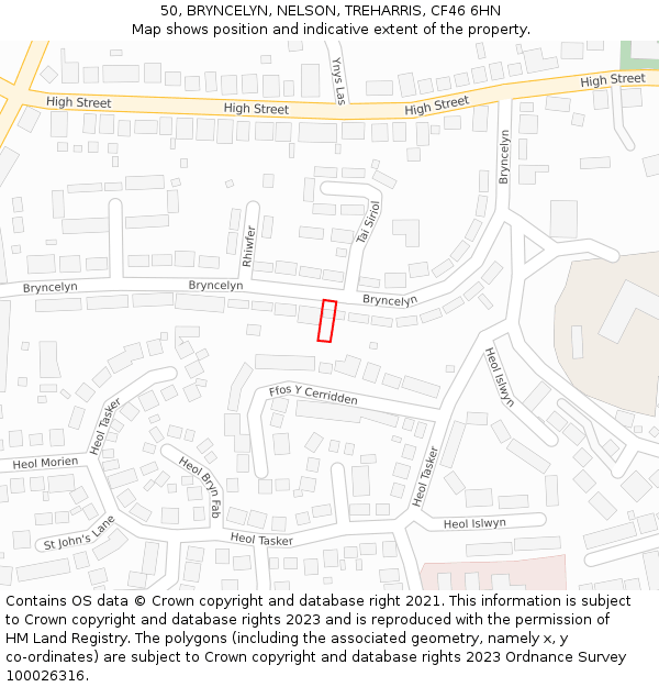 50, BRYNCELYN, NELSON, TREHARRIS, CF46 6HN: Location map and indicative extent of plot