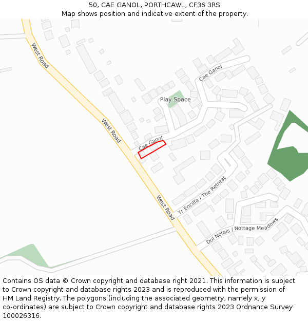 50, CAE GANOL, PORTHCAWL, CF36 3RS: Location map and indicative extent of plot