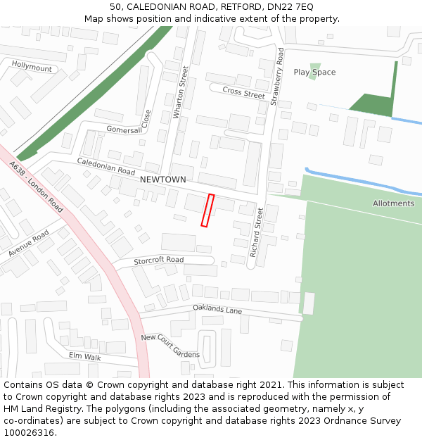 50, CALEDONIAN ROAD, RETFORD, DN22 7EQ: Location map and indicative extent of plot