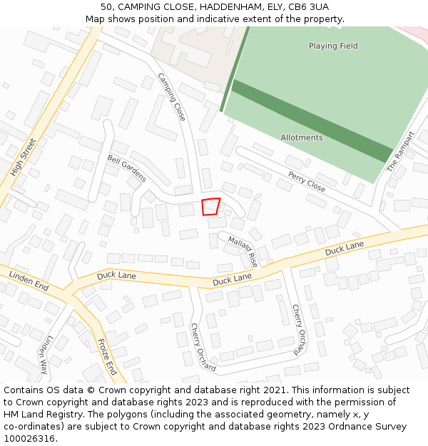 50, CAMPING CLOSE, HADDENHAM, ELY, CB6 3UA: Location map and indicative extent of plot