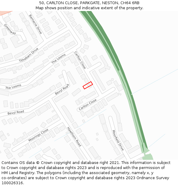 50, CARLTON CLOSE, PARKGATE, NESTON, CH64 6RB: Location map and indicative extent of plot