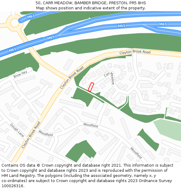 50, CARR MEADOW, BAMBER BRIDGE, PRESTON, PR5 8HS: Location map and indicative extent of plot