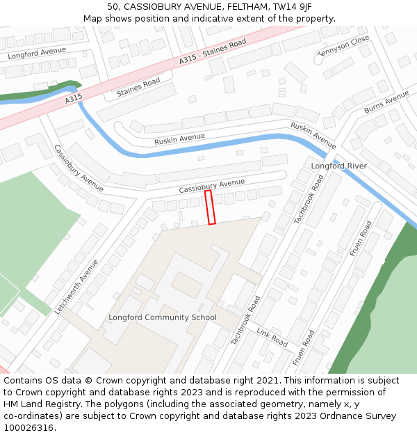 50, CASSIOBURY AVENUE, FELTHAM, TW14 9JF: Location map and indicative extent of plot