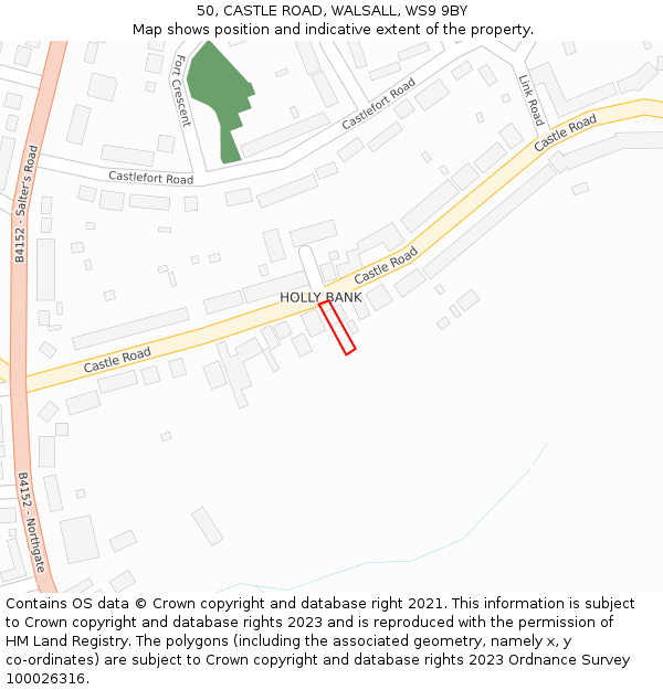 50, CASTLE ROAD, WALSALL, WS9 9BY: Location map and indicative extent of plot