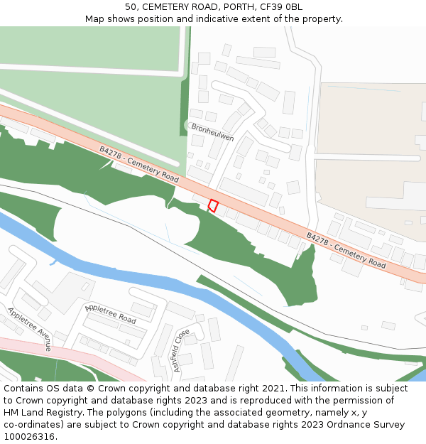 50, CEMETERY ROAD, PORTH, CF39 0BL: Location map and indicative extent of plot