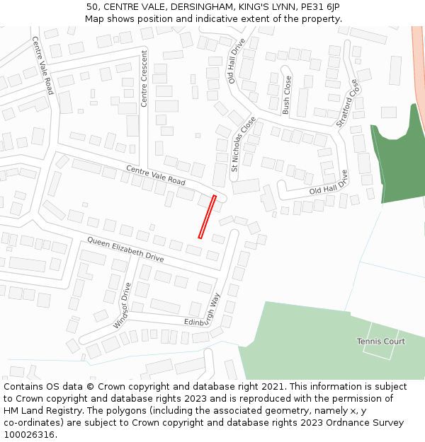 50, CENTRE VALE, DERSINGHAM, KING'S LYNN, PE31 6JP: Location map and indicative extent of plot