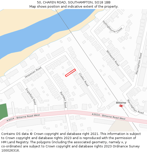 50, CHAFEN ROAD, SOUTHAMPTON, SO18 1BB: Location map and indicative extent of plot