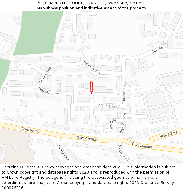 50, CHARLOTTE COURT, TOWNHILL, SWANSEA, SA1 6RF: Location map and indicative extent of plot