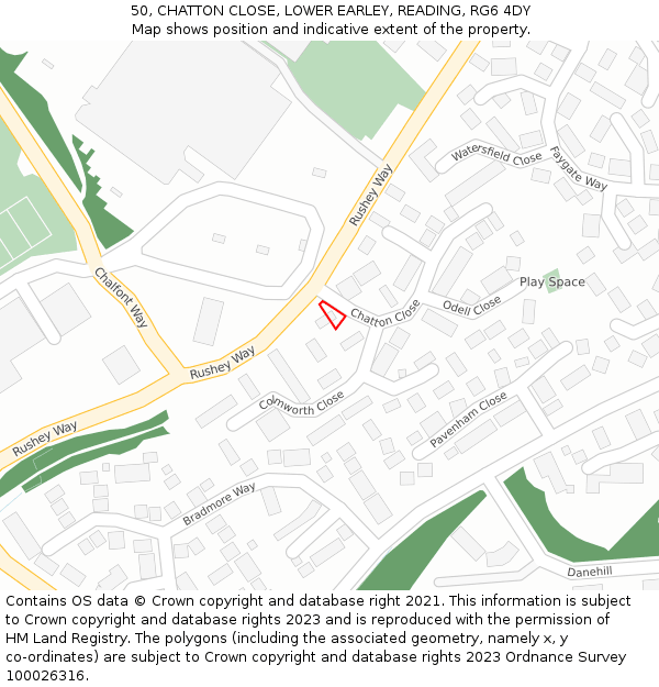 50, CHATTON CLOSE, LOWER EARLEY, READING, RG6 4DY: Location map and indicative extent of plot