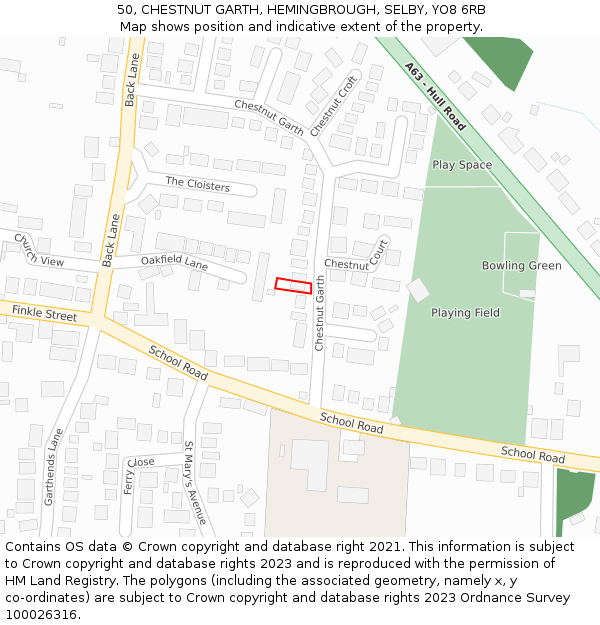 50, CHESTNUT GARTH, HEMINGBROUGH, SELBY, YO8 6RB: Location map and indicative extent of plot