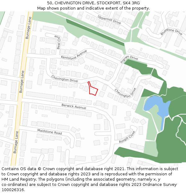50, CHEVINGTON DRIVE, STOCKPORT, SK4 3RG: Location map and indicative extent of plot