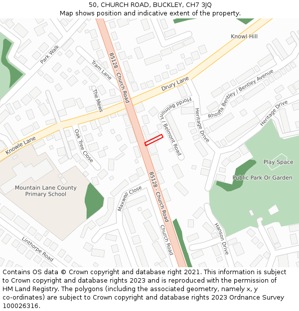 50, CHURCH ROAD, BUCKLEY, CH7 3JQ: Location map and indicative extent of plot