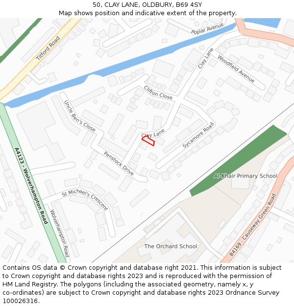 50, CLAY LANE, OLDBURY, B69 4SY: Location map and indicative extent of plot