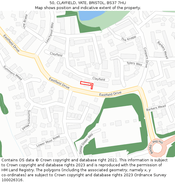 50, CLAYFIELD, YATE, BRISTOL, BS37 7HU: Location map and indicative extent of plot
