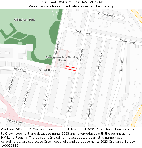 50, CLEAVE ROAD, GILLINGHAM, ME7 4AX: Location map and indicative extent of plot