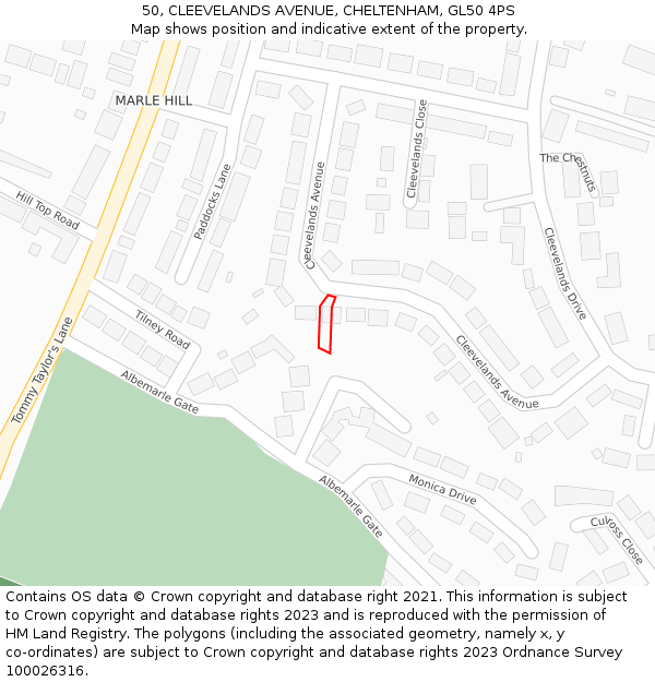50, CLEEVELANDS AVENUE, CHELTENHAM, GL50 4PS: Location map and indicative extent of plot