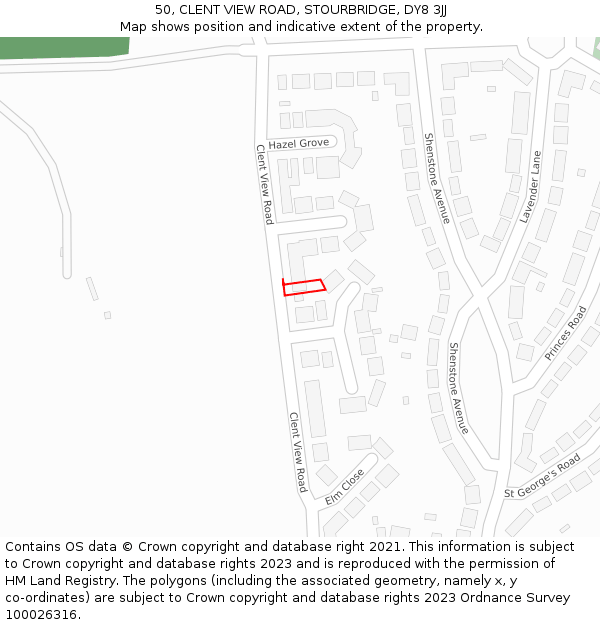 50, CLENT VIEW ROAD, STOURBRIDGE, DY8 3JJ: Location map and indicative extent of plot