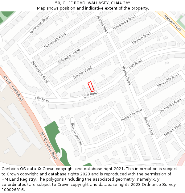 50, CLIFF ROAD, WALLASEY, CH44 3AY: Location map and indicative extent of plot