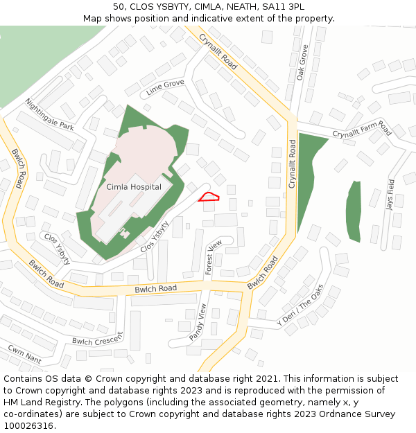 50, CLOS YSBYTY, CIMLA, NEATH, SA11 3PL: Location map and indicative extent of plot