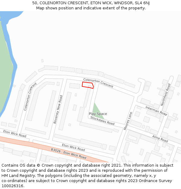 50, COLENORTON CRESCENT, ETON WICK, WINDSOR, SL4 6NJ: Location map and indicative extent of plot