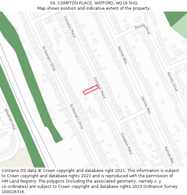 50, COMPTON PLACE, WATFORD, WD19 5HG: Location map and indicative extent of plot