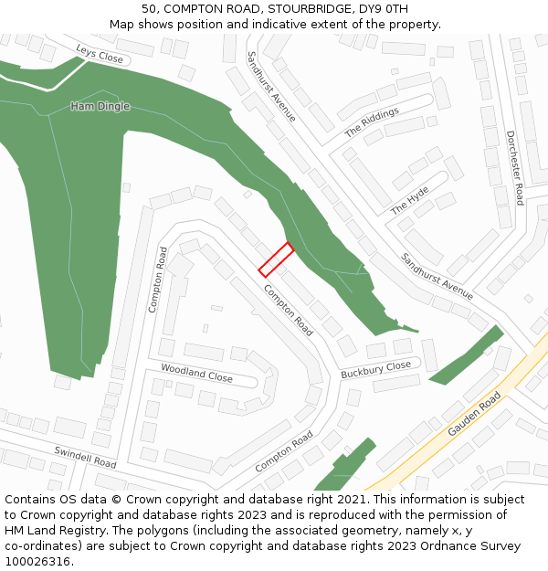 50, COMPTON ROAD, STOURBRIDGE, DY9 0TH: Location map and indicative extent of plot