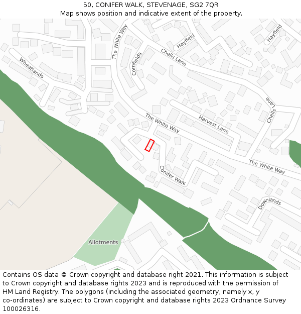 50, CONIFER WALK, STEVENAGE, SG2 7QR: Location map and indicative extent of plot