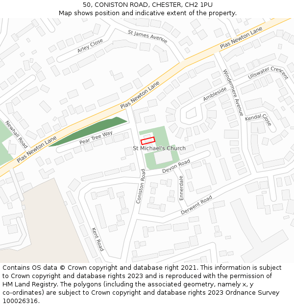 50, CONISTON ROAD, CHESTER, CH2 1PU: Location map and indicative extent of plot