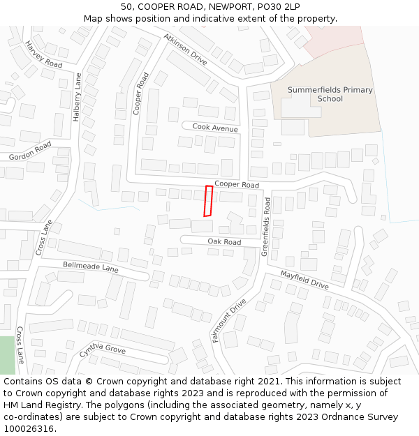 50, COOPER ROAD, NEWPORT, PO30 2LP: Location map and indicative extent of plot