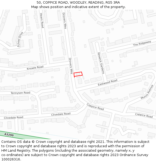 50, COPPICE ROAD, WOODLEY, READING, RG5 3RA: Location map and indicative extent of plot